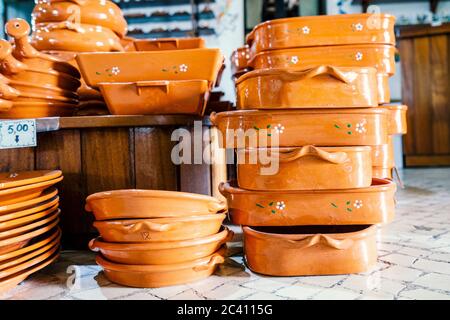 Traditional Portuguese pot made of clay sold in a shop Stock Photo