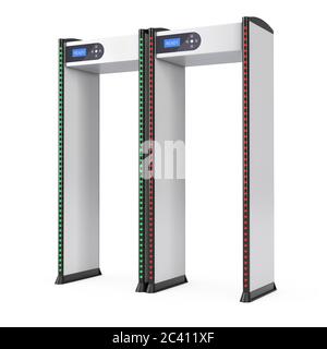 Safe Security Walkthrough Gates With Metal Detectors on a white background. 3d Rendering Stock Photo