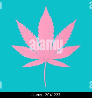 Pink Medical Marijuana or Cannabis Hemp Leaf in Duotone Style on a blue background. 3d Rendering Stock Photo