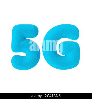 5G Network Sign as Blue Fur on a white background. 3d Rendering Stock Photo