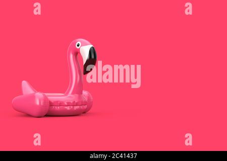 Summer Swimming Pool Inflantable Rubber Pink Flamingo Toy on a pink background. 3d Rendering Stock Photo