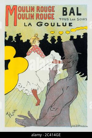 La Goulue and Valentin la Desossee dancing at the Moulin Rouge.   1891 poster by Henri de Toulouse-Lautrec.  Henri de Toulouse-Lautrec, French artist, 1864-1901.  La Goulue was the stage name of Moulin Rouge dancer Louise Weber.  Valentin la Desossee was the stage name of Jaques Renaudin who it is thought held down a full-time day job but danced at the Moulin Rouge at night. Stock Photo