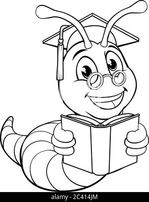 Bookworm Cute Cartoon Worm Coloring Book Page Stock Vector