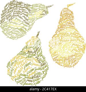 Vector logo design template with three pear fruits composed from word "Pear" - abstract emblem for organic shop, healthy food store or vegetarian cafe Stock Vector