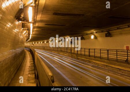 Car light trails inside Posey Tube Stock Photo