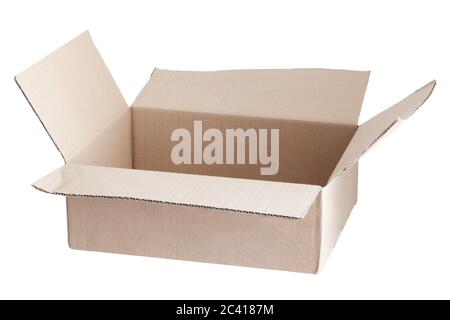 Empty opened cardboard box isolated on white background with clipping path Stock Photo