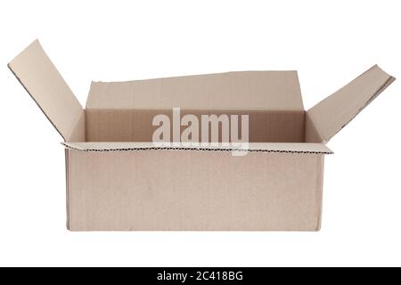Empty opened cardboard box isolated on white background with clipping path Stock Photo