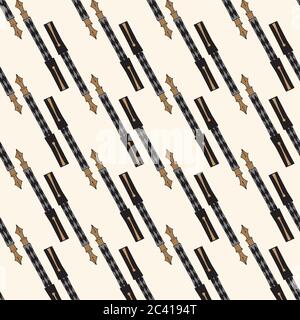 Fountain pens on diagonal stripe with cream colored background, seamless vector repeat surface design Stock Vector