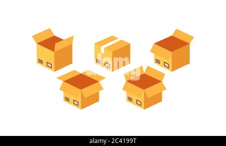 Open carton box icon set. Delivery and packaging. Transportation, shipping. Vector on isolated white background. Eps 10. Stock Vector