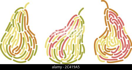 Vector logo design template with three pear fruits in trendy linear style - abstract emblem for organic shop, healthy food store or vegetarian cafe. Stock Vector