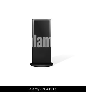 Black vertical digital kiosk with blank display screen. Modern electronic advertising billboard. Vector on isolated white background. Eps 10. Stock Vector