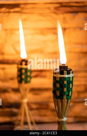 Bamboo oil lamp or pelita for eid or hari raya decoration with copy space for text