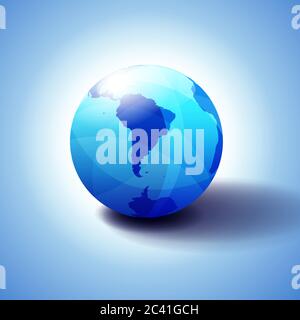 South America and part of the South Pole Background with Globe Icon 3D illustration, Glossy, Shiny Sphere with Global Map in Subtle Blues giving a tra Stock Vector