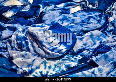 Blue and white tie dye pattern background Stock Photo