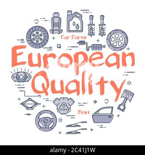Vector white line round banner with text European Quality Stock Vector
