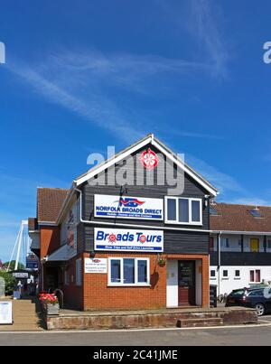 The booking office for Broads Tours for travel on the Norfolk Broads at Wroxham, Norfolk, England, United Kingdom. Stock Photo