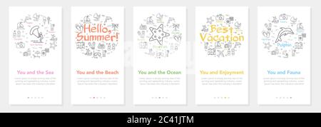 Vertical vector summer five banners - hello summer and best vacation Stock Vector