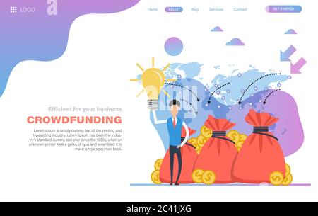 Vector web header template of crowdfunding - successful business start up Stock Vector