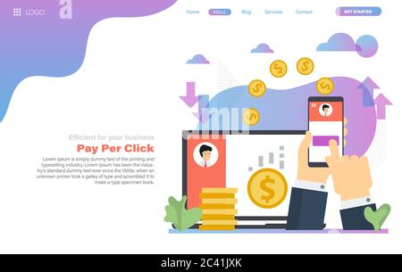 Vector web header template of finance pay per click business concept Stock Vector