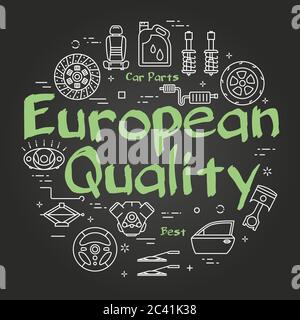 Vector black line round banner with text European Quality Stock Vector