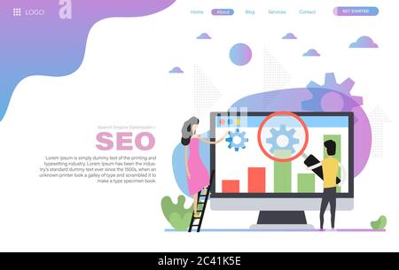 Vector flat web header template of SEO Stock Vector