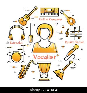 Vector linear banner for music - vocalist girl Stock Vector
