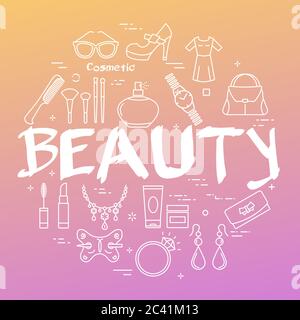 Gradient banner of woman accessories with white text Beauty Stock Vector