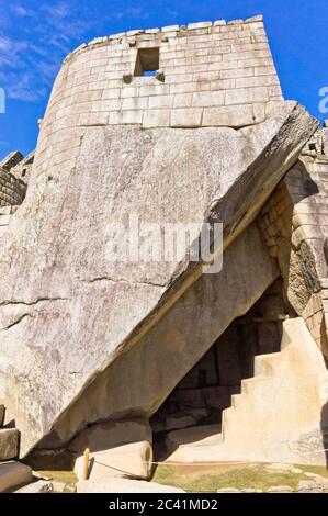 Historic Sanctuary of Machu Picchu, Temple of Sun, Sunny Day, Cuzco, Sacred Valley, Peru Stock Photo