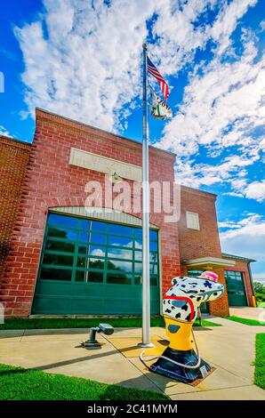 A painted catfish stands in front of the Belzoni Fire Department, Aug. 11, 2016, in Belzoni, Mississippi. Stock Photo