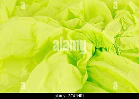 Crumpled green crepe paper texture as a background. Stock Photo