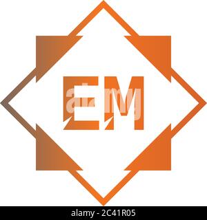 Square EM  logo letters design concept in black and orange color illustration Stock Vector