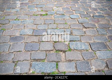 Stone pavement or road in old town as background, vintage cobblestone Stock Photo