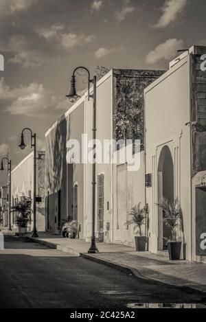 Typical street with elegant historical houses, Valladolid, Yucatan, Mexico Stock Photo