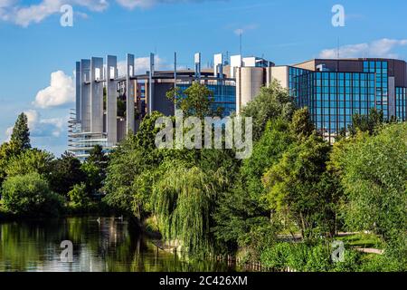 Strasbourg, France - June 21, 2020: European parliament Louise Weiss building in Strasbourg in summer on a sunny day..