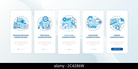 Unemployment types onboarding mobile app page screen with concepts Stock Vector