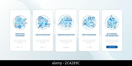 Causes of unemployment onboarding mobile app page screen with concepts Stock Vector