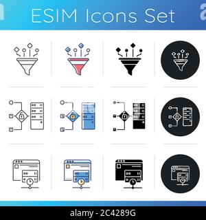 Virtual proxy servers icons set Stock Vector