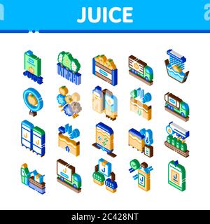 Juice Production Plant Isometric Icons Set Vector Stock Vector