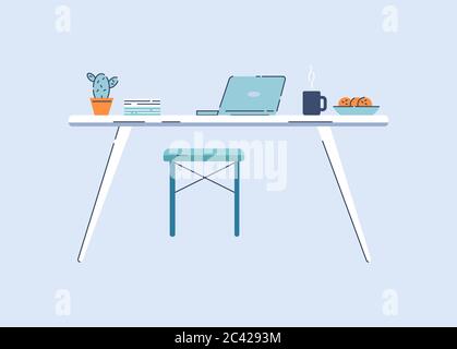 Home workplace semi flat RGB color vector illustration Stock Vector