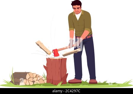 Lumberjack semi flat RGB color vector illustration Stock Vector