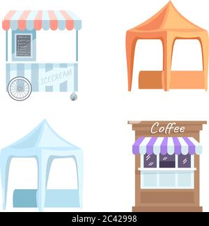 Street fair stall semi flat RGB color vector illustrations set Stock Vector