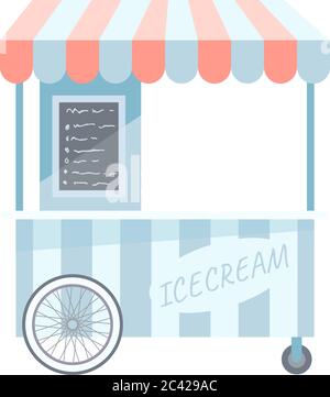 Ice cream trolley semi flat RGB color vector illustration Stock Vector