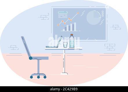 Analyst workplace semi flat vector illustration Stock Vector
