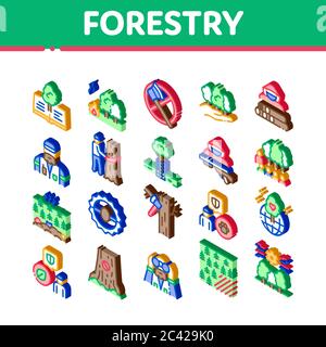 Forestry Lumberjack Isometric Icons Set Vector Stock Vector