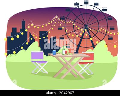 Street cafe semi flat vector illustration Stock Vector
