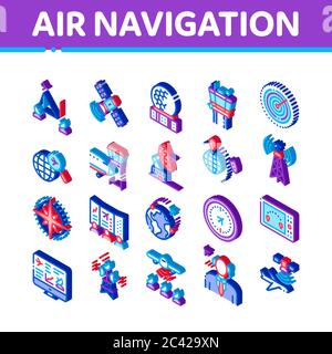 Air Navigation Tool Isometric Icons Set Vector Stock Vector