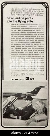 Vintage recruitment advertisement for BOAC and BEA airline pilots. Stock Photo