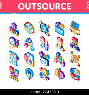Outsource Management Isometric Icons Set Vector Stock Vector
