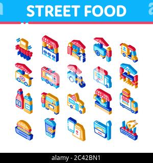 Street Food And Drink Isometric Icons Set Vector Stock Vector