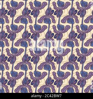 iris flowers botanical seamless vector pattern Stock Vector